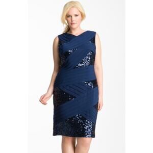 Adrianna Papell Dress Sequin Crisscross Evening Gown  FLAW Size 4 (717)